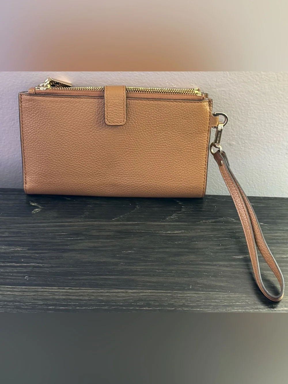 Michael Kors Tan Pebbled Leather Wristlet with Gold Hardware